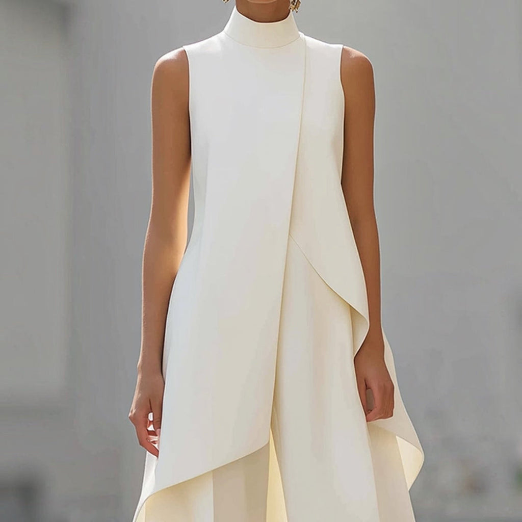 ALGHERO - Tuta elegante con top drappeggiato a collo alto, colore bianco
