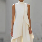 ALGHERO - Tuta elegante con top drappeggiato a collo alto, colore bianco