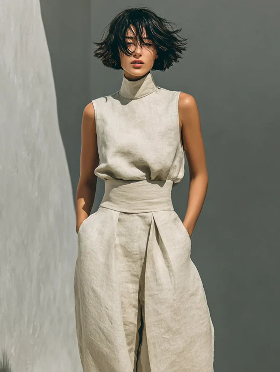 Completo Minimalista in Cotone e Lino Donna