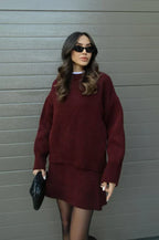 BORMIO - Completo in maglia con maglione e gonna, colore bordeaux