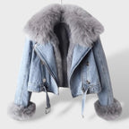 Giacca di Jeans con Pelliccia Sintetica Donna