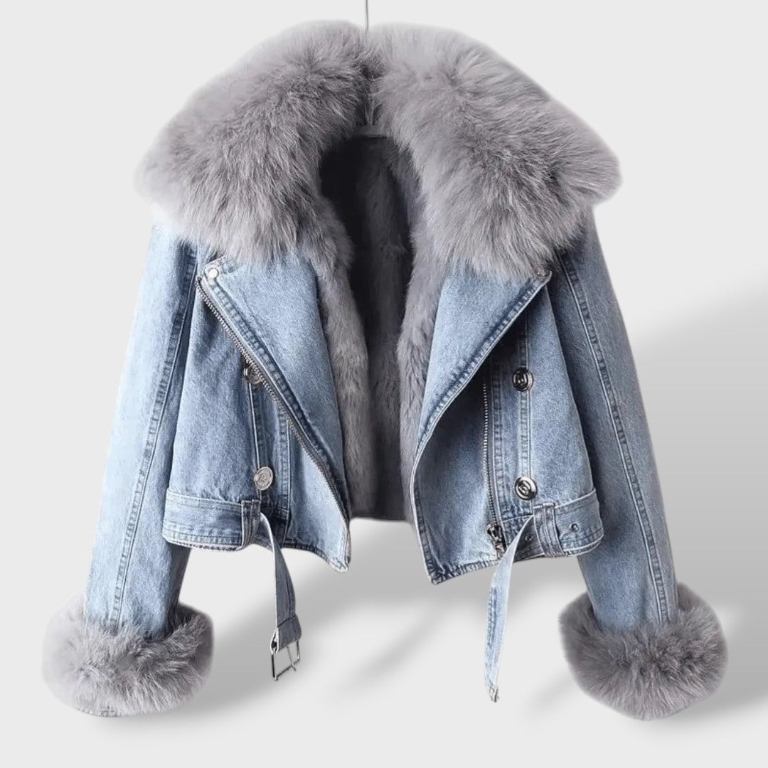 Giacca di Jeans con Pelliccia Sintetica Donna