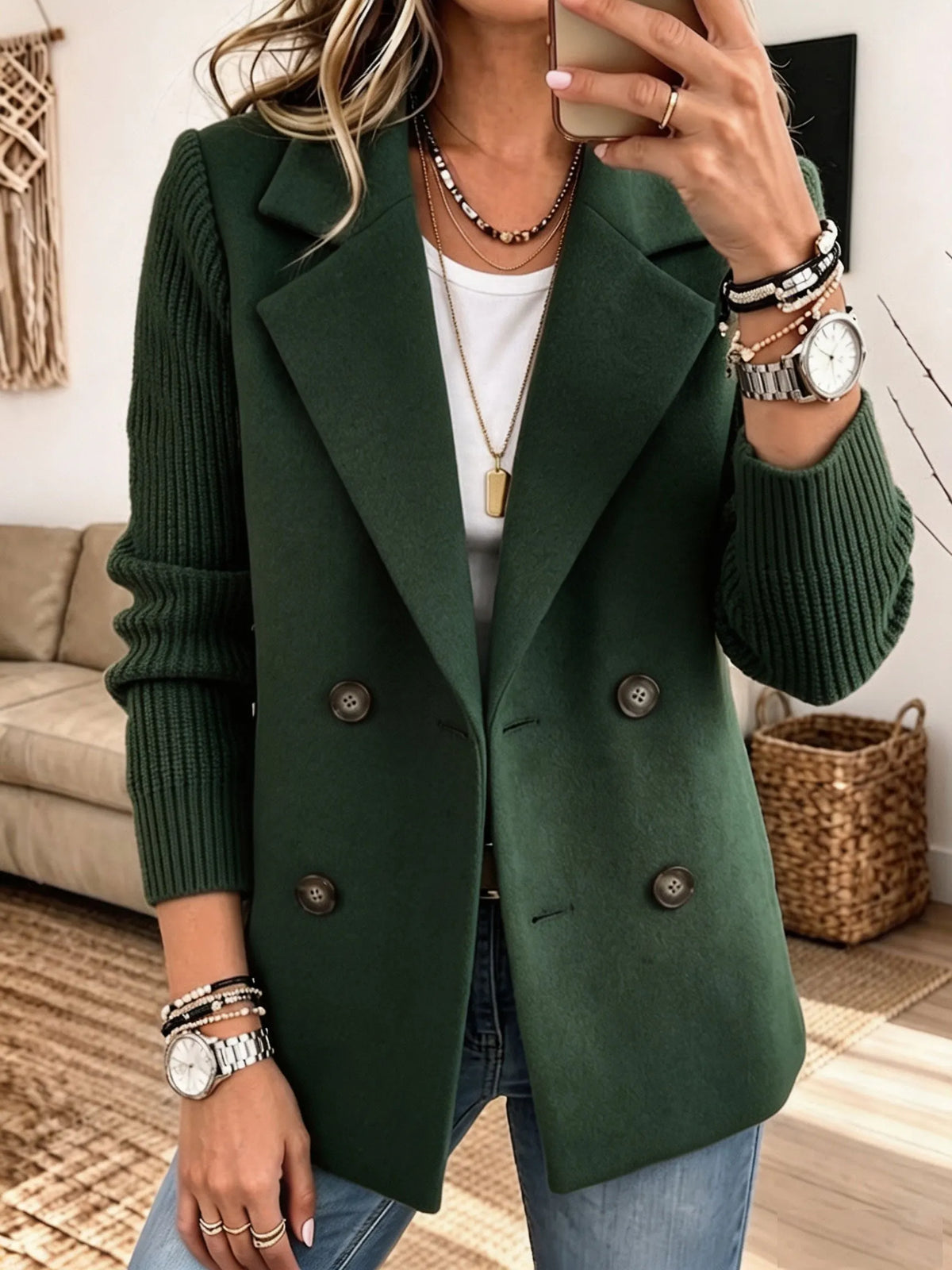 CERNOBBIO - Blazer doppiopetto con maniche in maglia, colore Verde