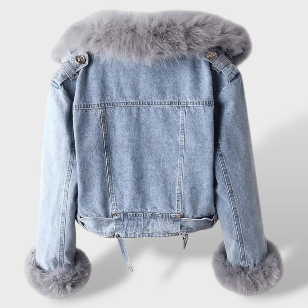 Giacca di Jeans con Pelliccia Sintetica Donna