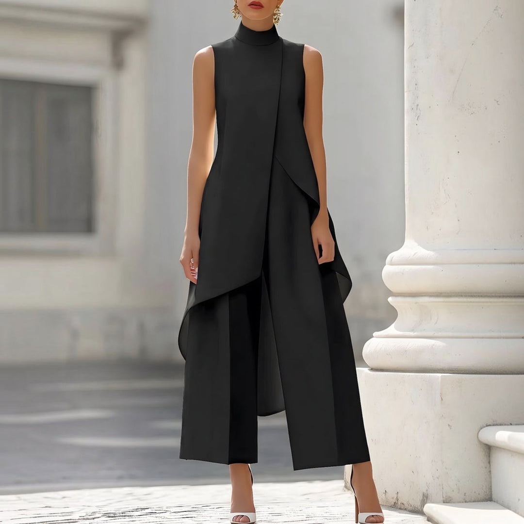 ALGHERO - Tuta elegante con top drappeggiato a collo alto, colore nero