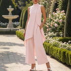 ALGHERO - Tuta elegante con top drappeggiato a collo alto, colore rosa