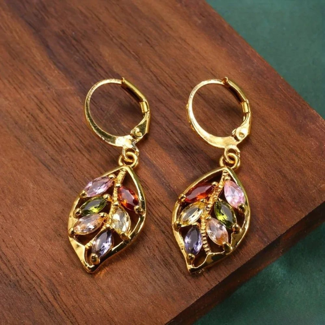 Orecchini vintage a foglia dorata multicolore