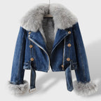 Giacca di Jeans con Pelliccia Sintetica Donna