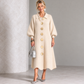 SPOLETO - Abito midi con bottoni dorati e maniche a palloncino, colore Beige