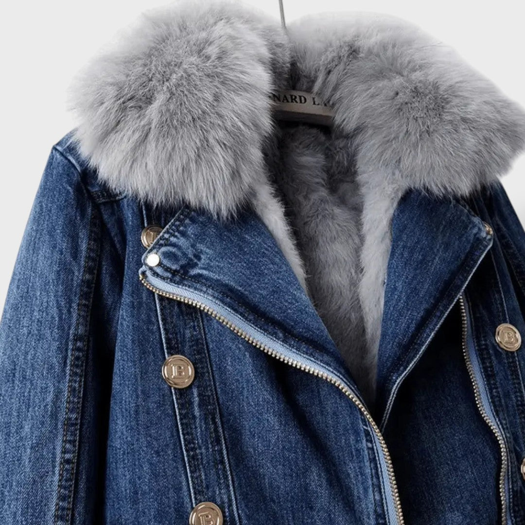 Giacca di Jeans con Pelliccia Sintetica Donna