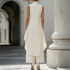 ALGHERO - Tuta elegante con top drappeggiato a collo alto, colore bianco