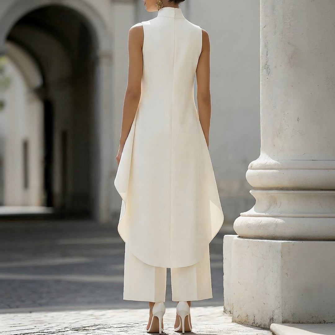 ALGHERO - Tuta elegante con top drappeggiato a collo alto, colore bianco