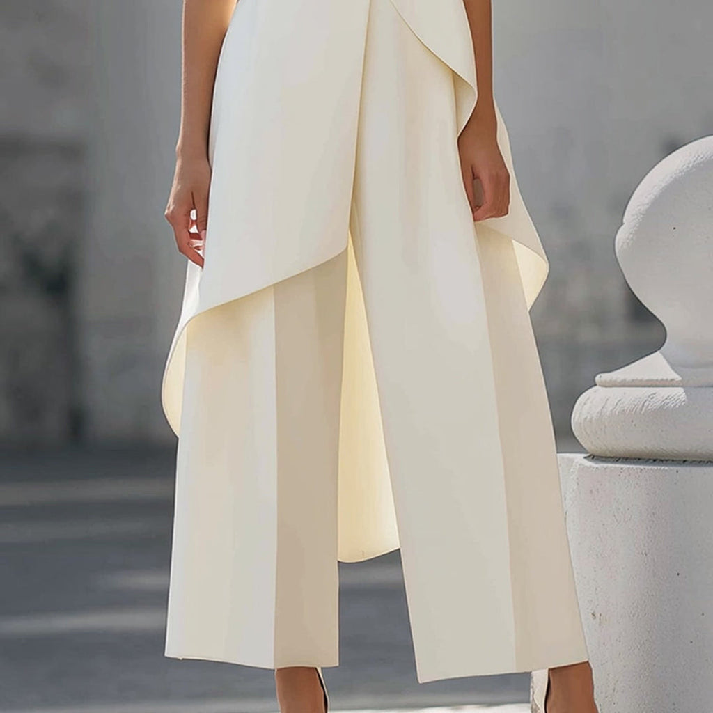 ALGHERO - Tuta elegante con top drappeggiato a collo alto, colore bianco