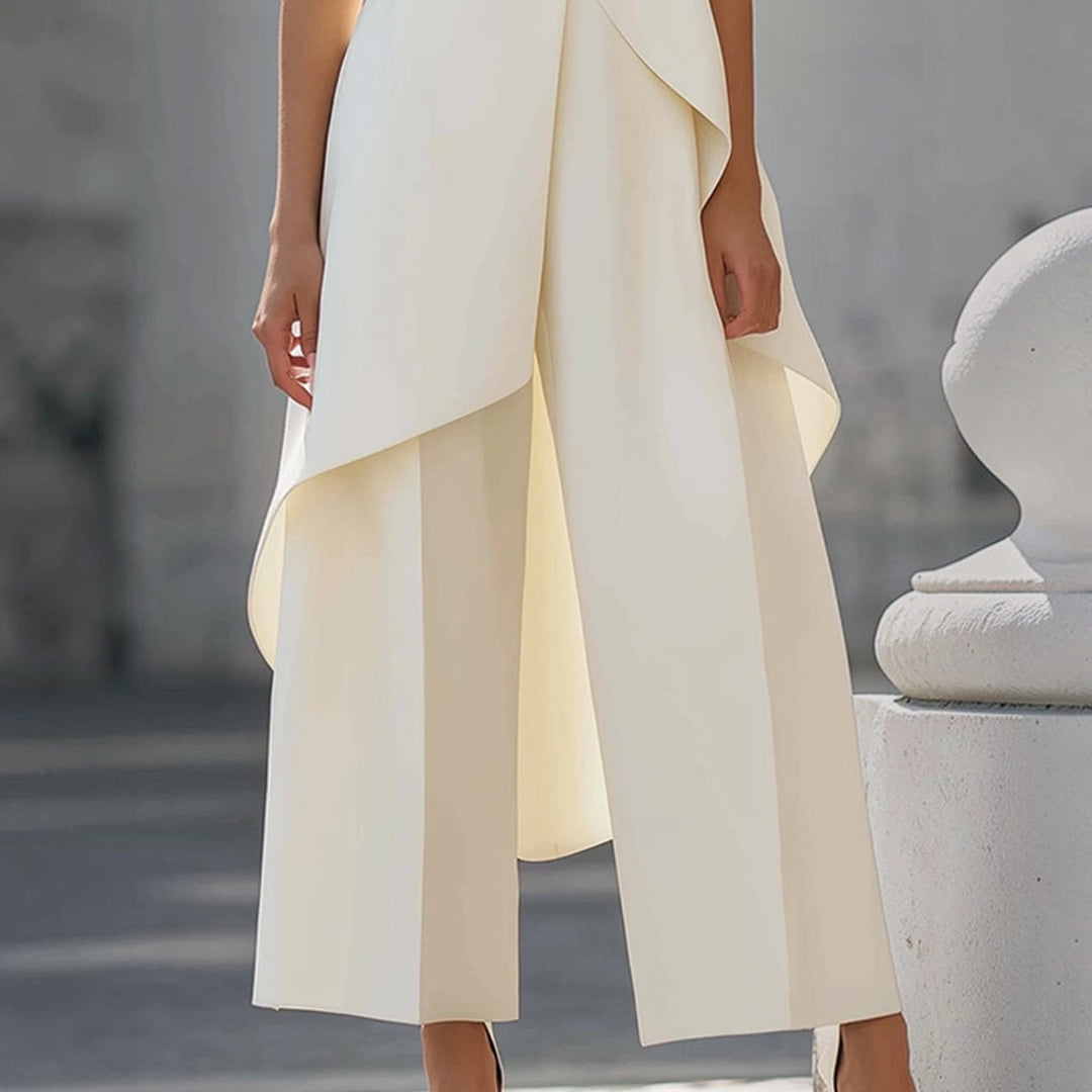 ALGHERO - Tuta elegante con top drappeggiato a collo alto, colore bianco