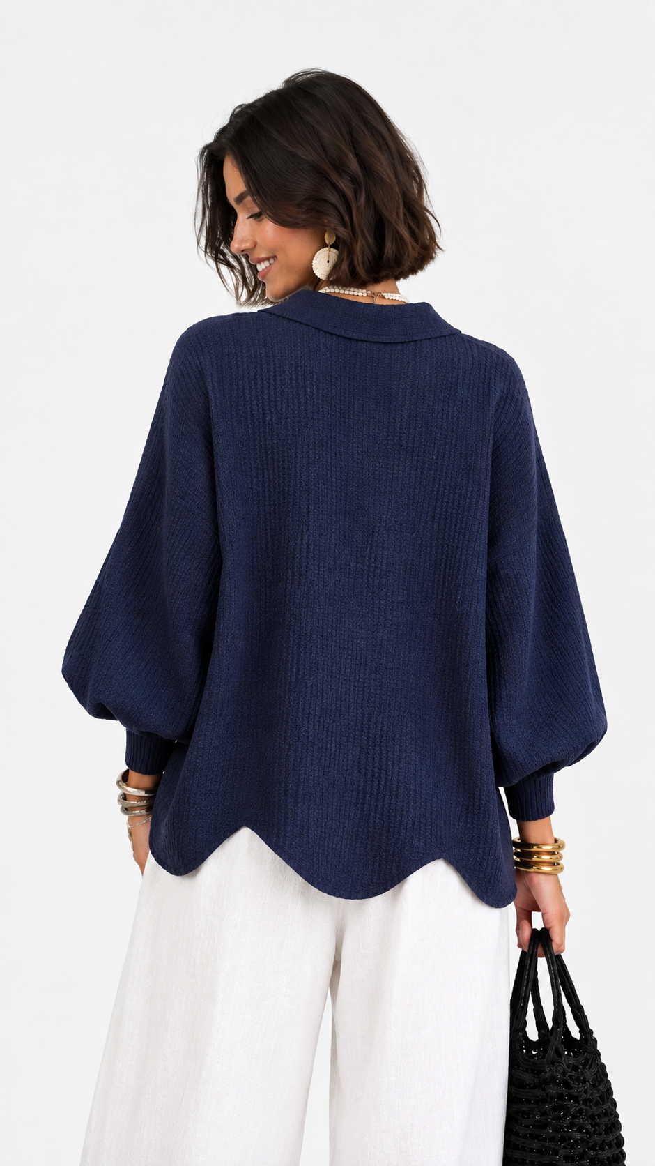 CERVINIA - Cardigan in maglia con maniche a palloncino, colore Blu Navy, retro