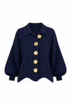 CERVINIA - Cardigan in maglia con bottoni dorati, colore Blu Navy, dettaglio