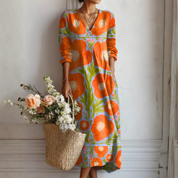 FIRENZE - Abito Lino Boho Floreale – LO STILE CHE RESPIRA LIBERTÀ