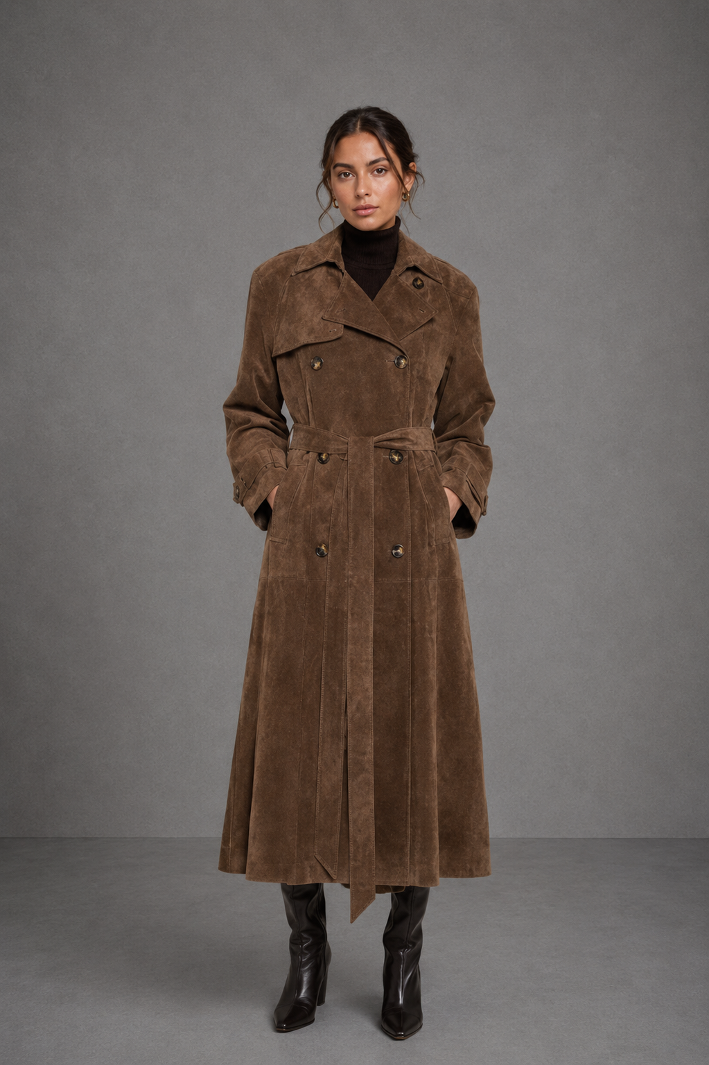 Trench Classico in Effetto Camoscio Donna