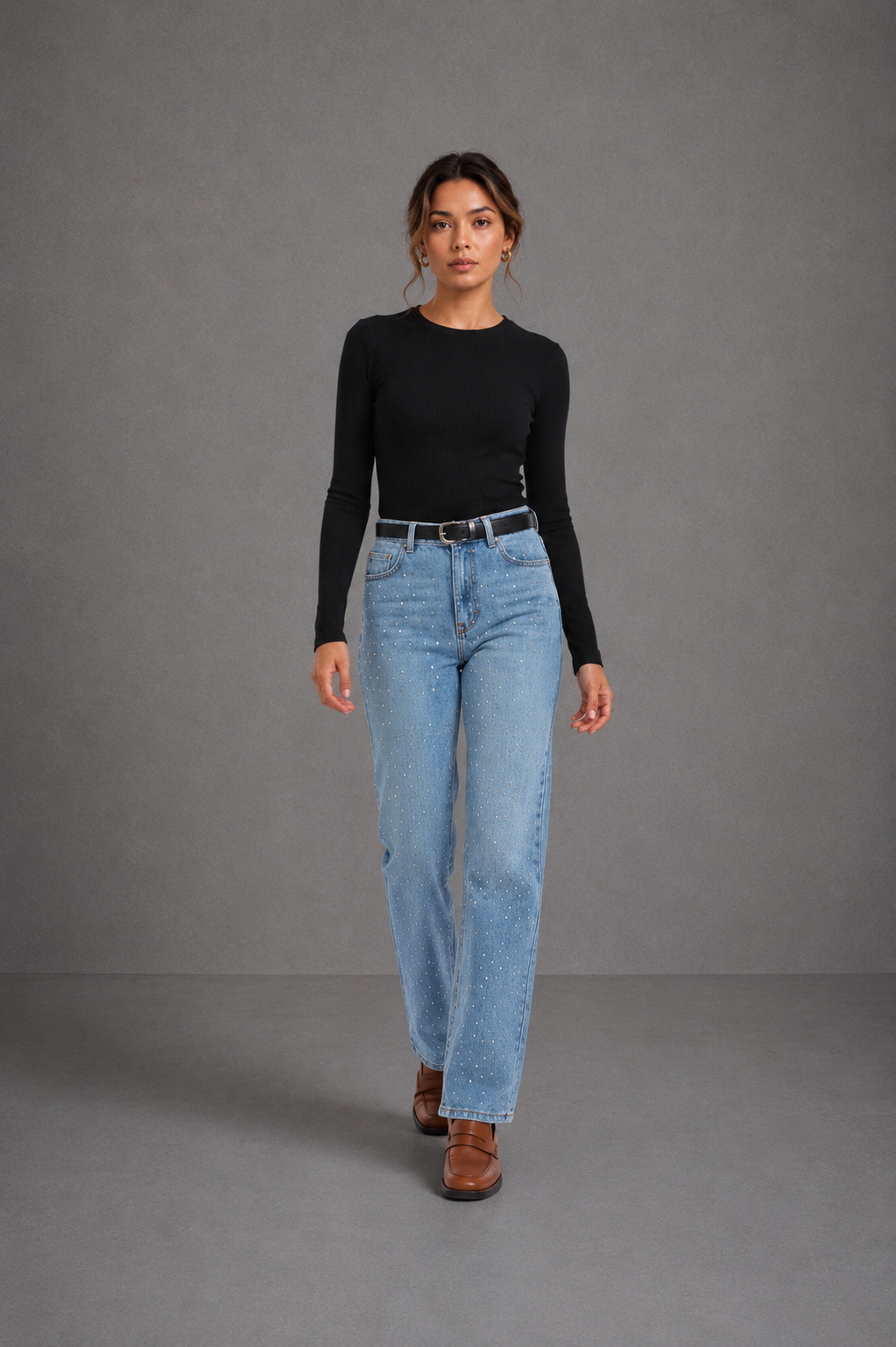 Jeans Dritti con Strass Donna