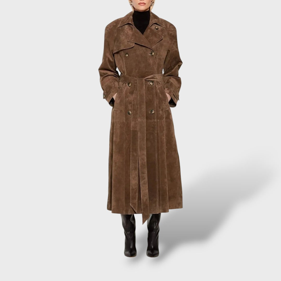 Trench Classico in Effetto Camoscio Donna