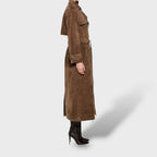 Trench Classico in Effetto Camoscio Donna