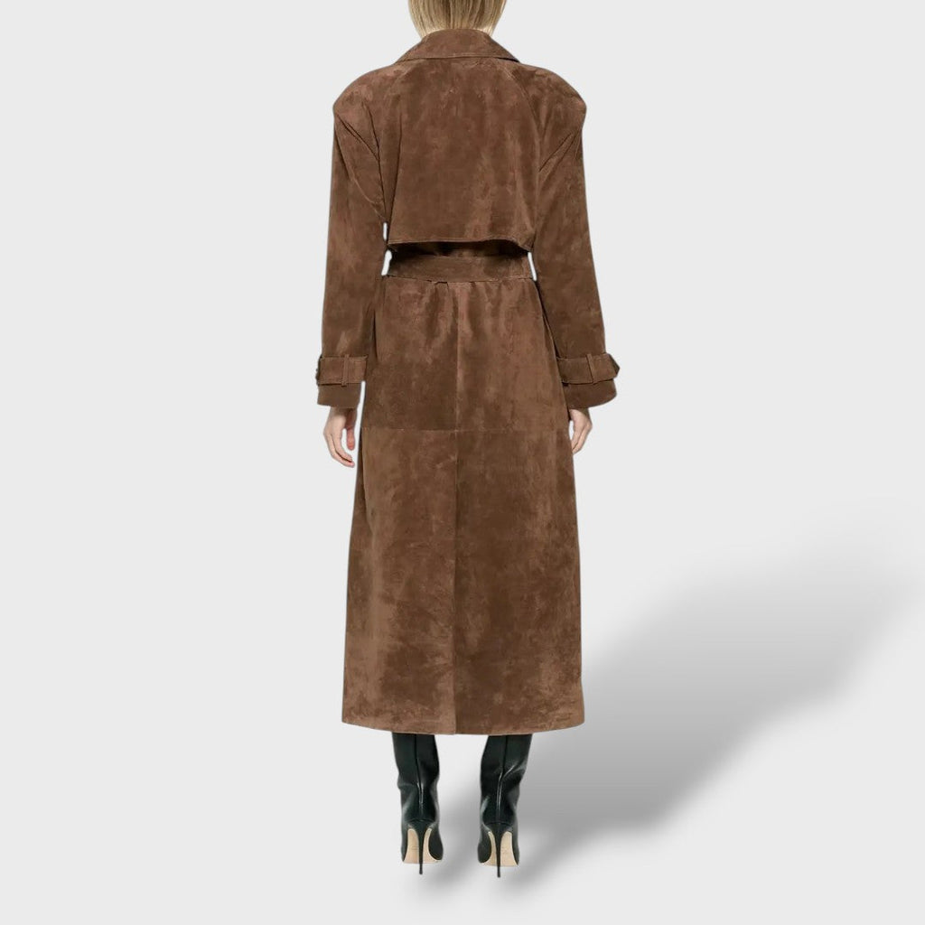 Trench Classico in Effetto Camoscio Donna