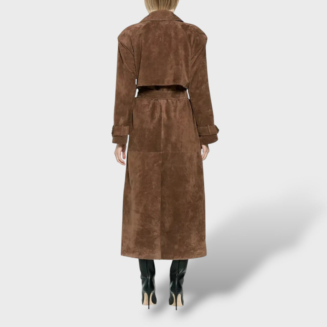 Trench Classico in Effetto Camoscio Donna