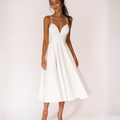 Abito Midi con Spalline per Invitate a Matrimonio Scollo a V Gonna Svasata