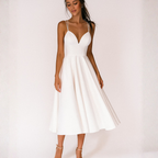 Abito Midi con Spalline per Invitate a Matrimonio Scollo a V Gonna Svasata