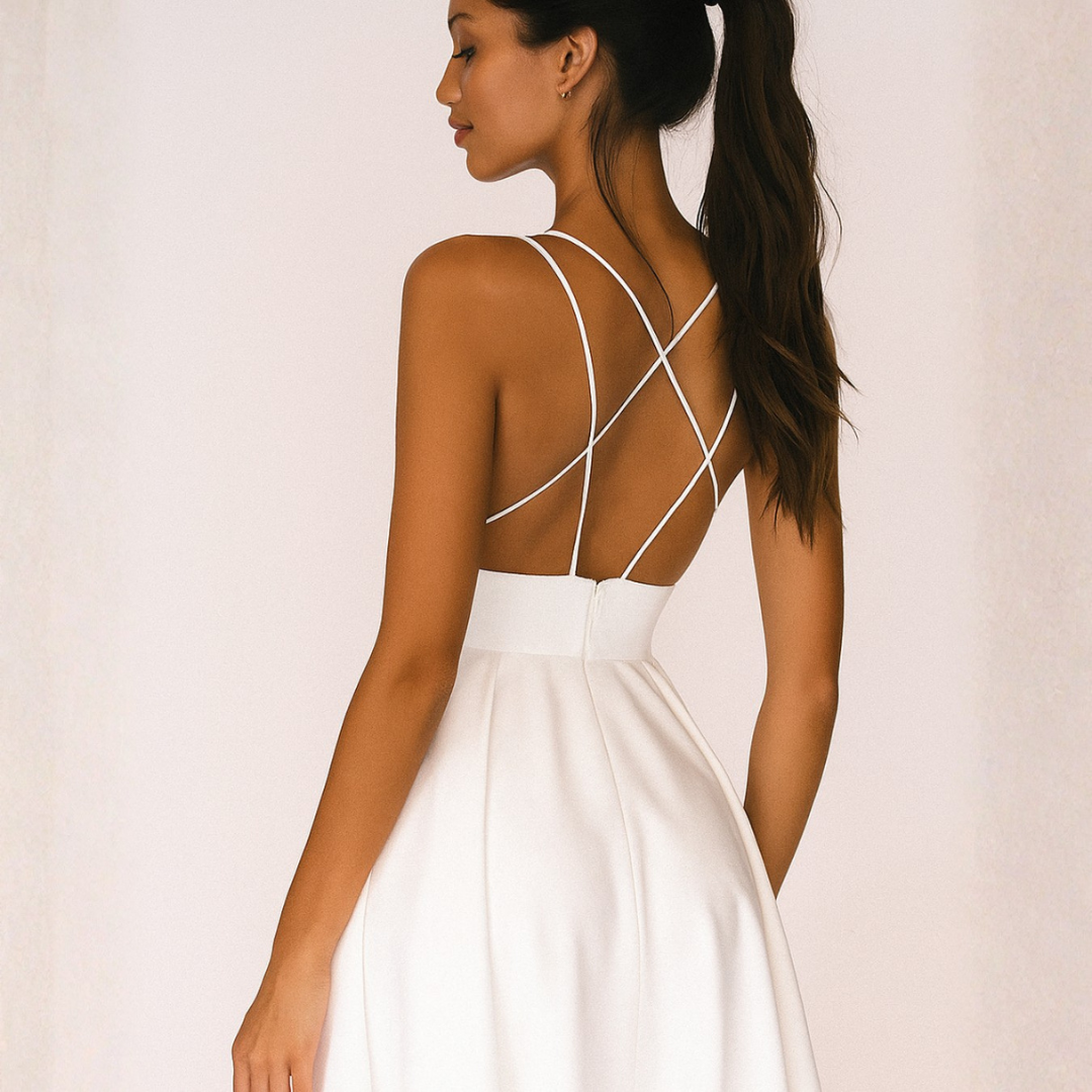 Abito Midi con Spalline per Invitate a Matrimonio Scollo a V Gonna Svasata