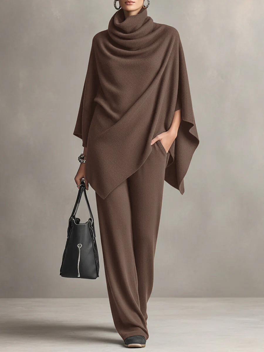 GAETA - Completo con top a mantella a collo alto e pantalone ampio, colore Marrone