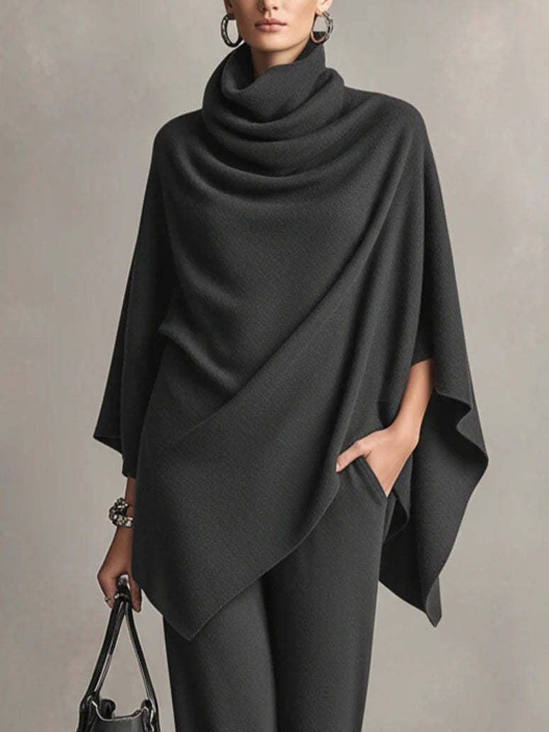 GAETA - Completo con top a mantella a collo alto e pantalone ampio, dettaglio, colore Grigio