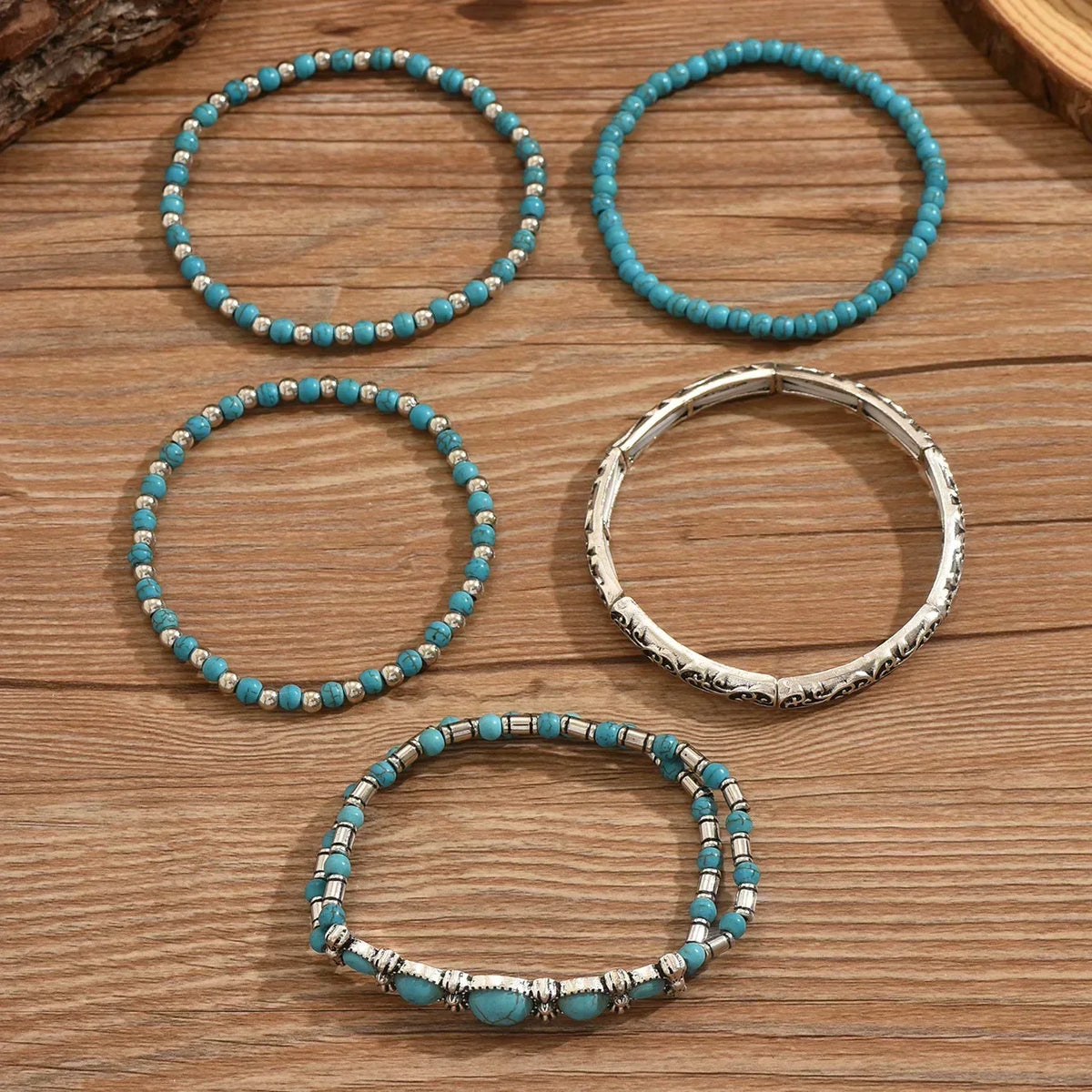 Set di bracciali boho con perle turchesi