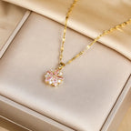 Collana romantica Sakura rosa in acciaio inossidabile