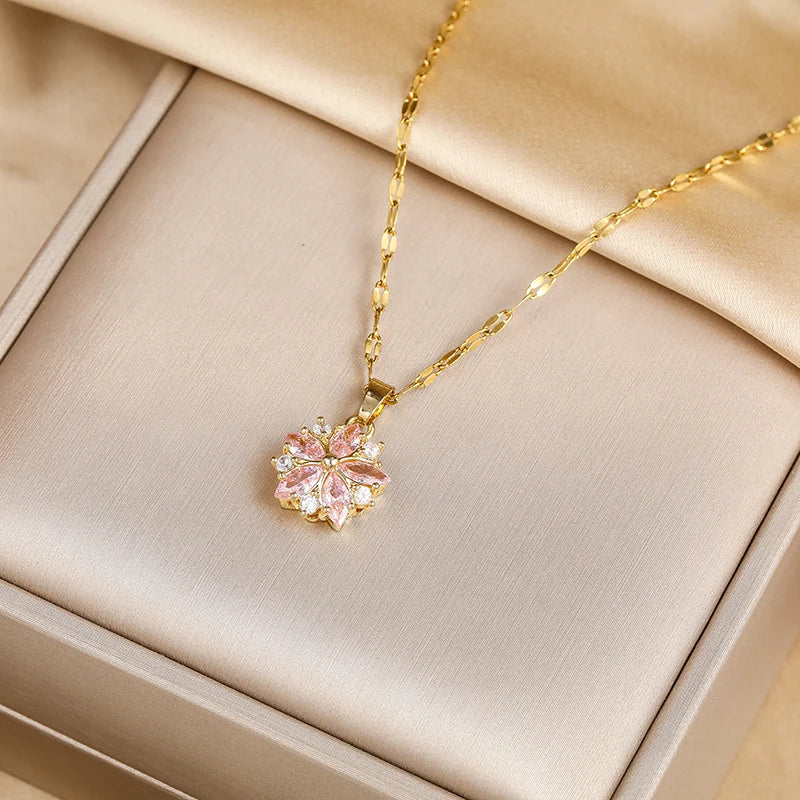 Collana romantica Sakura rosa in acciaio inossidabile