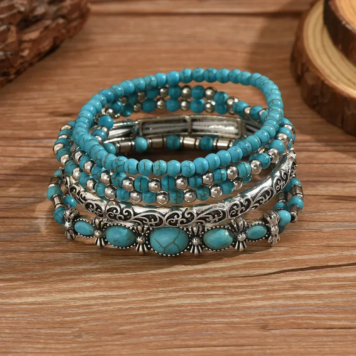Set di bracciali boho con perle turchesi