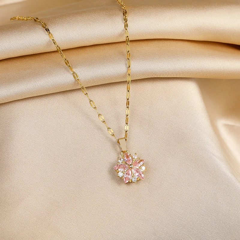 Collana romantica Sakura rosa in acciaio inossidabile