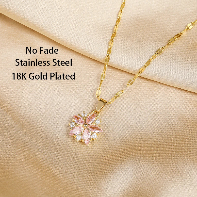 Collana romantica Sakura rosa in acciaio inossidabile