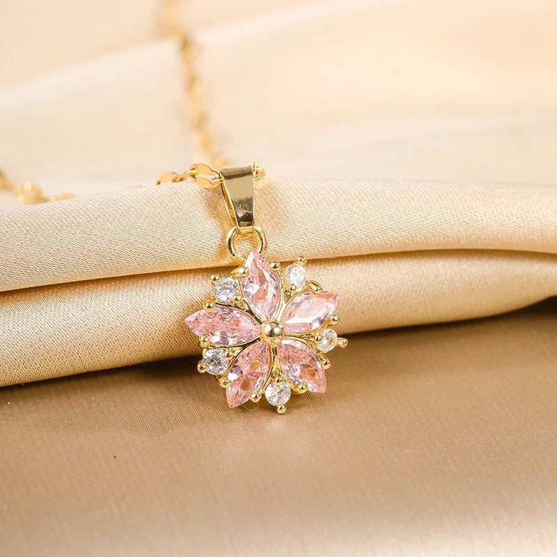 Collana romantica Sakura rosa in acciaio inossidabile