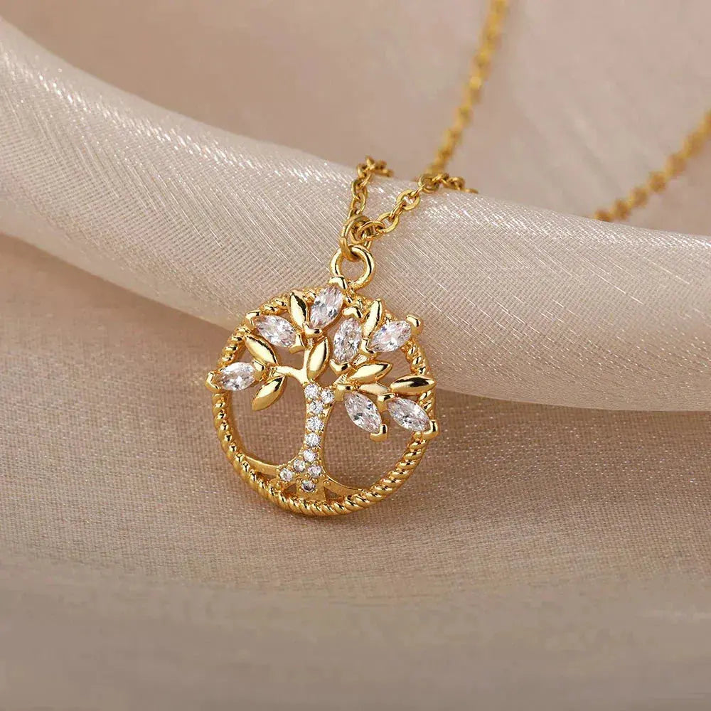 Collana albero della vita in oro con zirconia