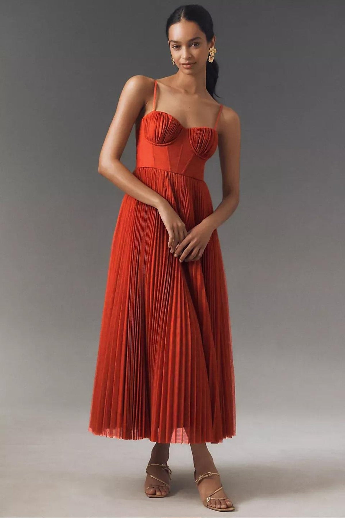 Abito da Invitata a Matrimonio Midi Donna Corsetto Gonna Plissettata Tulle