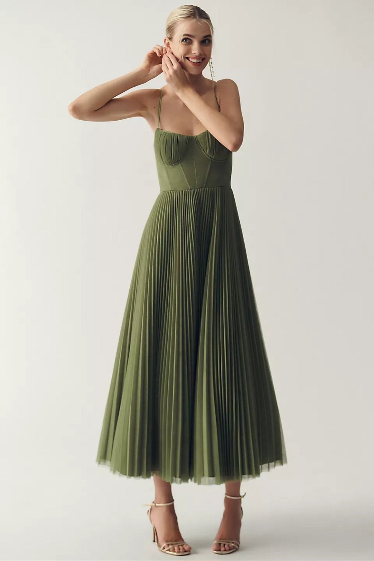Abito da Invitata a Matrimonio Midi Donna Corsetto Gonna Plissettata Tulle