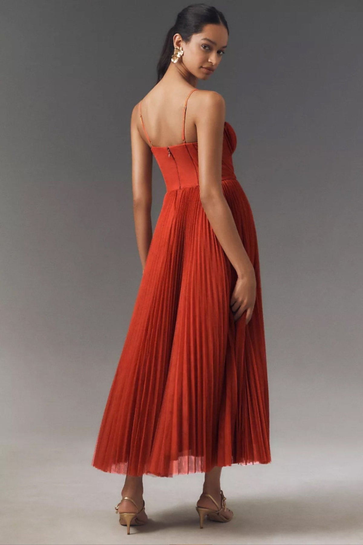 Abito da Invitata a Matrimonio Midi Donna Corsetto Gonna Plissettata Tulle