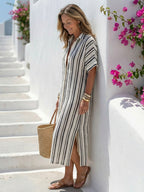 Abito Midi Chemisier in Lino Casual Donna Manica Corta
