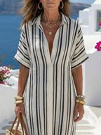 Abito Midi Chemisier in Lino Casual Donna Manica Corta