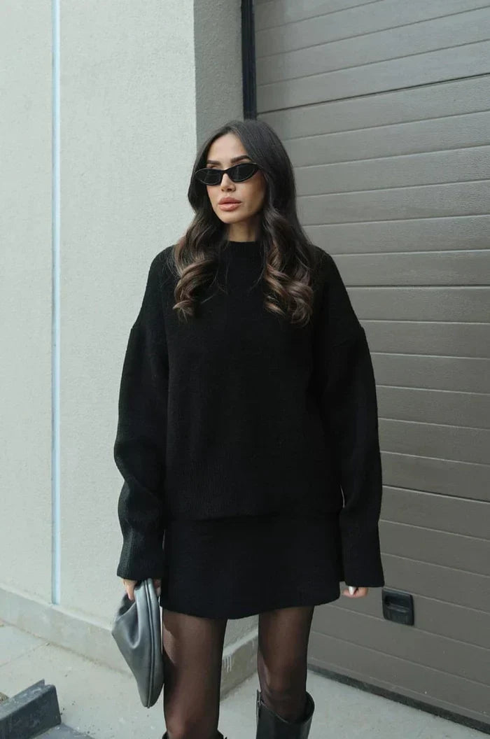 BORMIO - Completo in maglia con maglione e gonna, colore nero