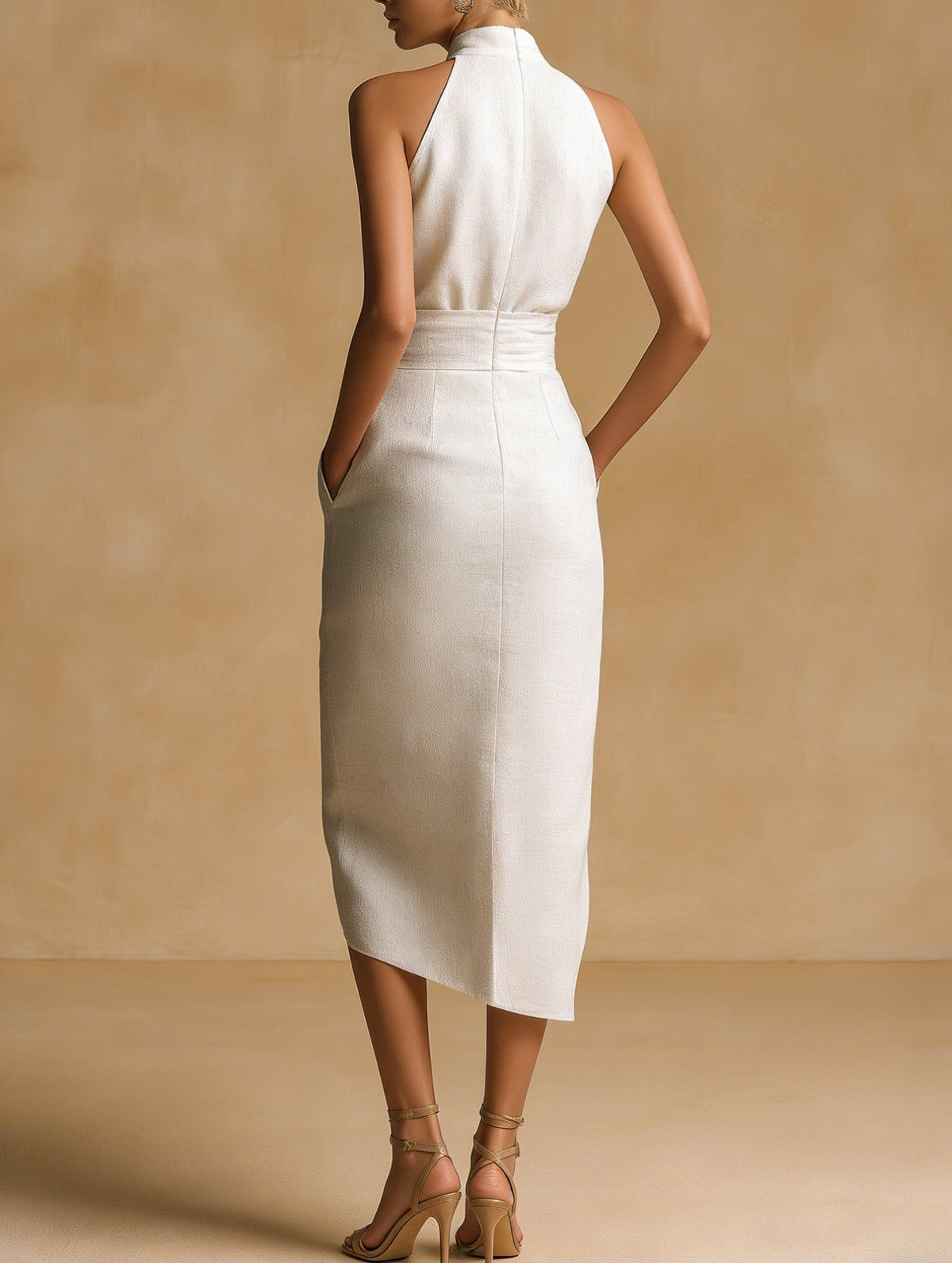 Abito Midi Collo Alto Donna Senza Maniche