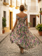 Abito Lungo da Gala Spalle Scoperte Donna Plissettato