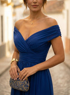 Abito Lungo da Gala Spalle Scoperte Donna Plissettato