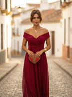 Abito Lungo da Gala Spalle Scoperte Donna Plissettato